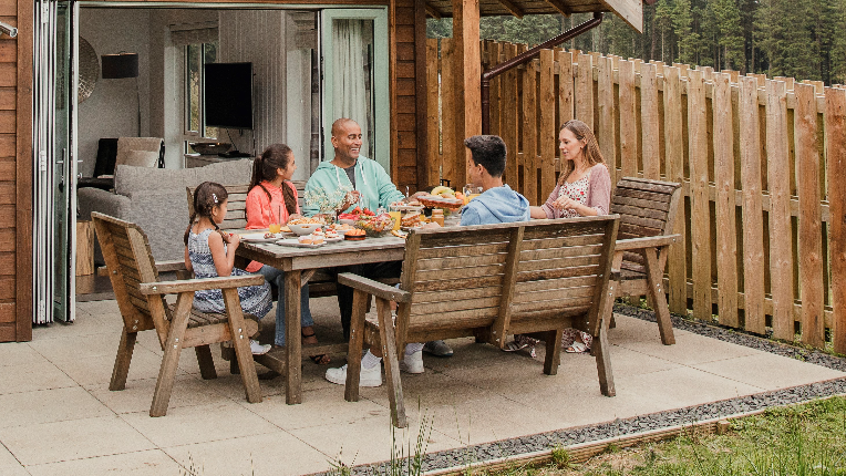 Family eating outdoors